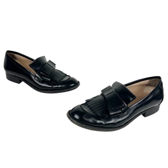 Pour La Victoire Tegan Kilted Loafers Black Leather Bow Detail Sz 6.5 - Picture 1 of 10